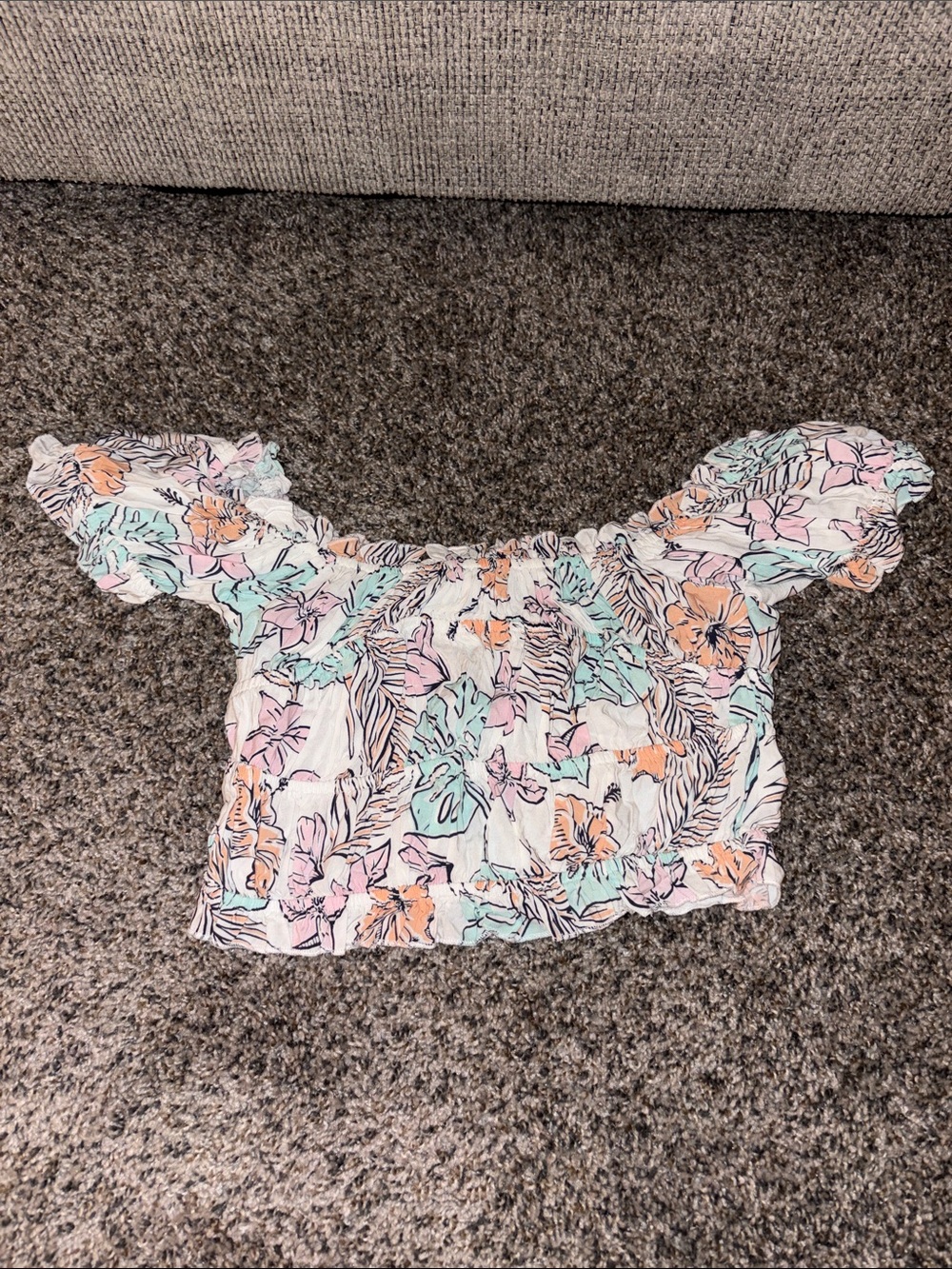 Ocean Drive Pastel Floral Off-Shoulder Crop Top